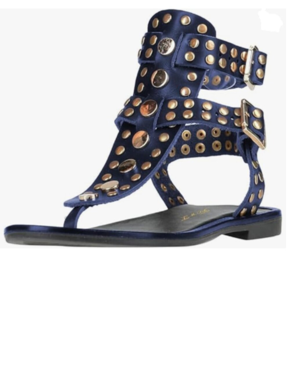 FOWT Navy Round Split Toe Sandals Rivet Studded Flat Gladiators Ankle Strap Shoe